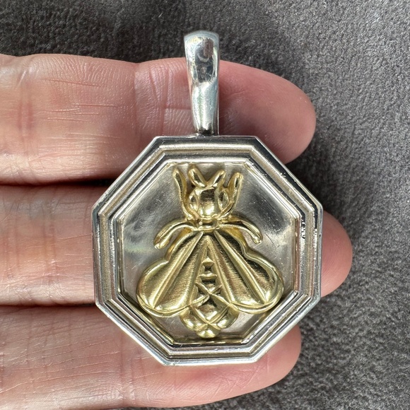 Designer SLANE ~JUMBO~ 18K Yellow Gold BEE Enhancer Pendant Sterling Silver 17gr - Picture 8 of 15